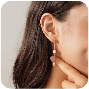Women's 14k Gold Plated Cute Bow Design Dainty Gold Dangle Drop Earrings